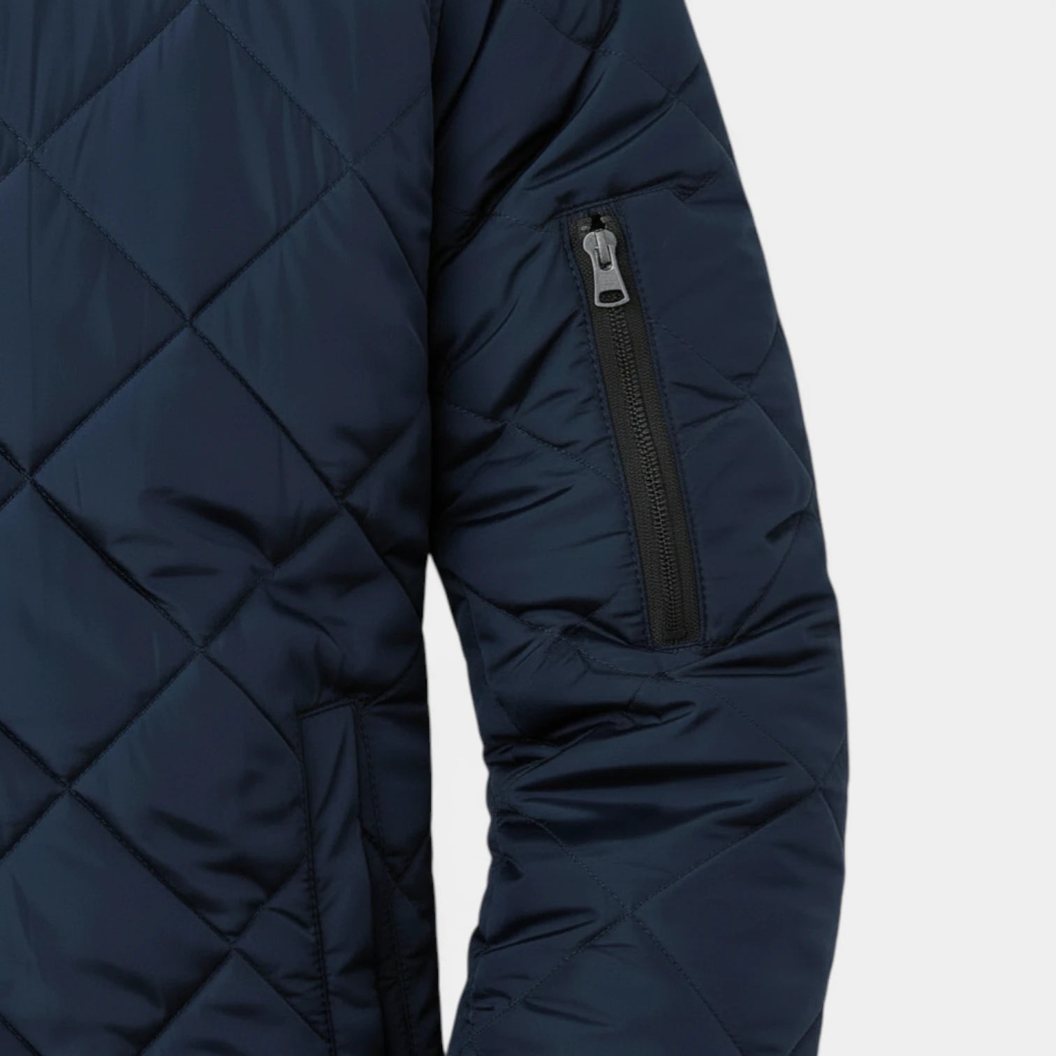 Quilted Zip-Up Bomber Jacket Ribbed Regular Fit for Men