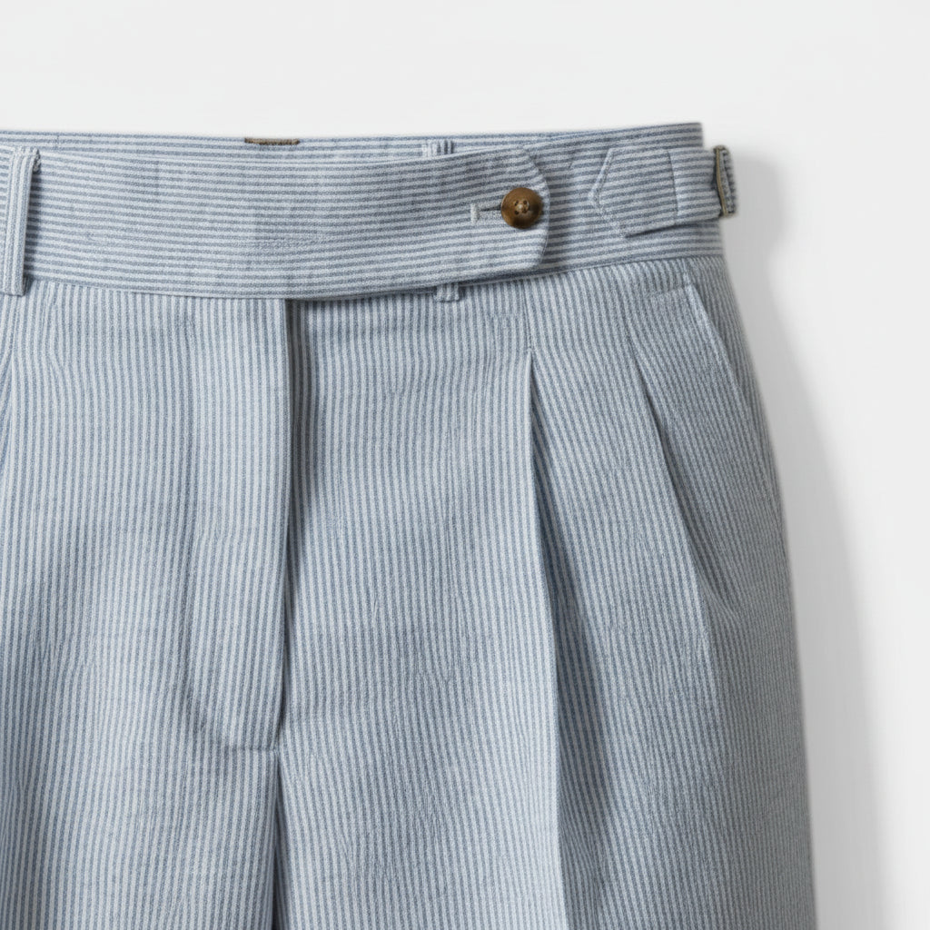 Pleated Shorts Striped Texture Side Adjuster Relaxed Fit for Men