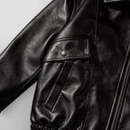 Zip Front Leather Look Jacket Chest Pockets for Men