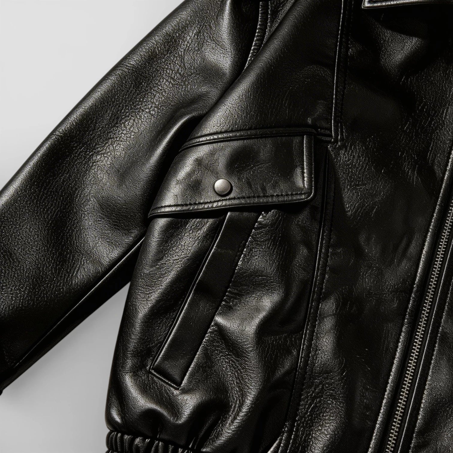 Zip Front Leather Look Jacket Chest Pockets for Men