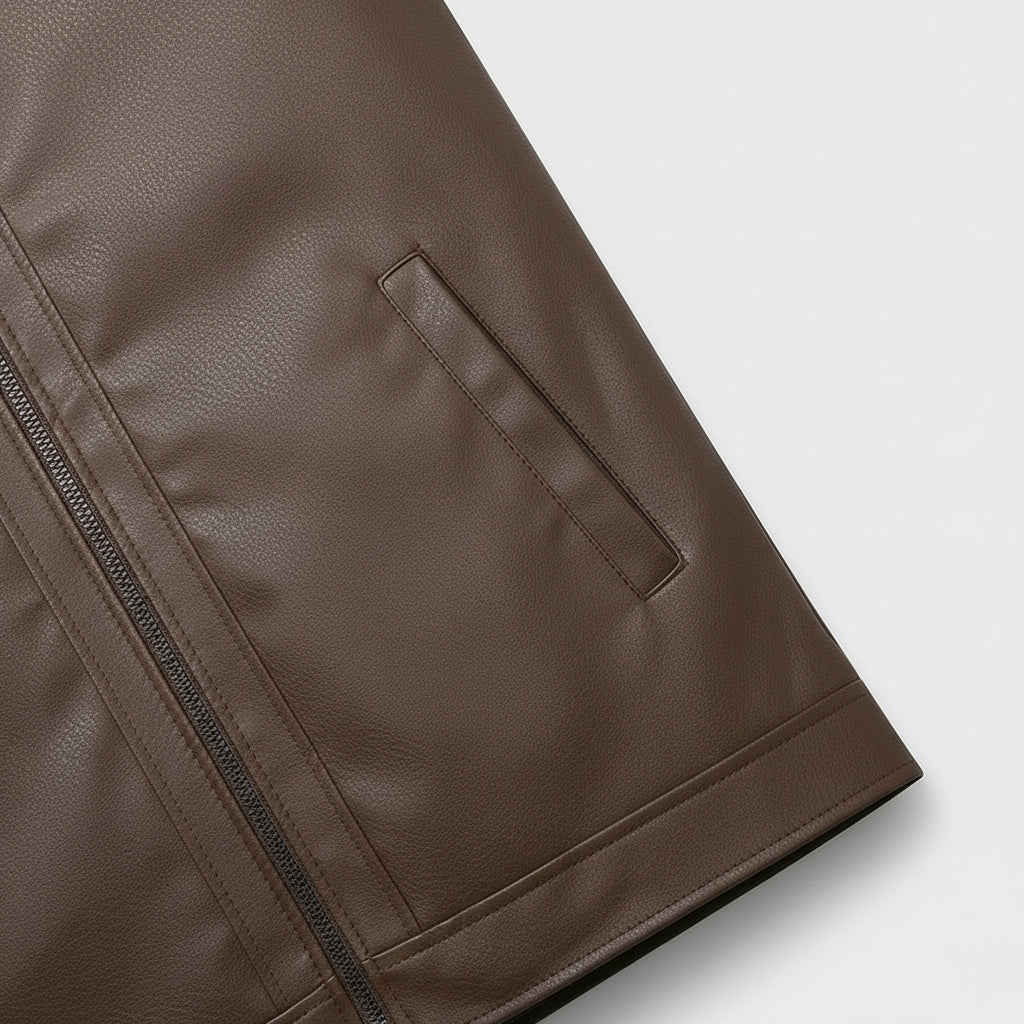 Zip Front Leather Look Jacket Regular Fit for Men