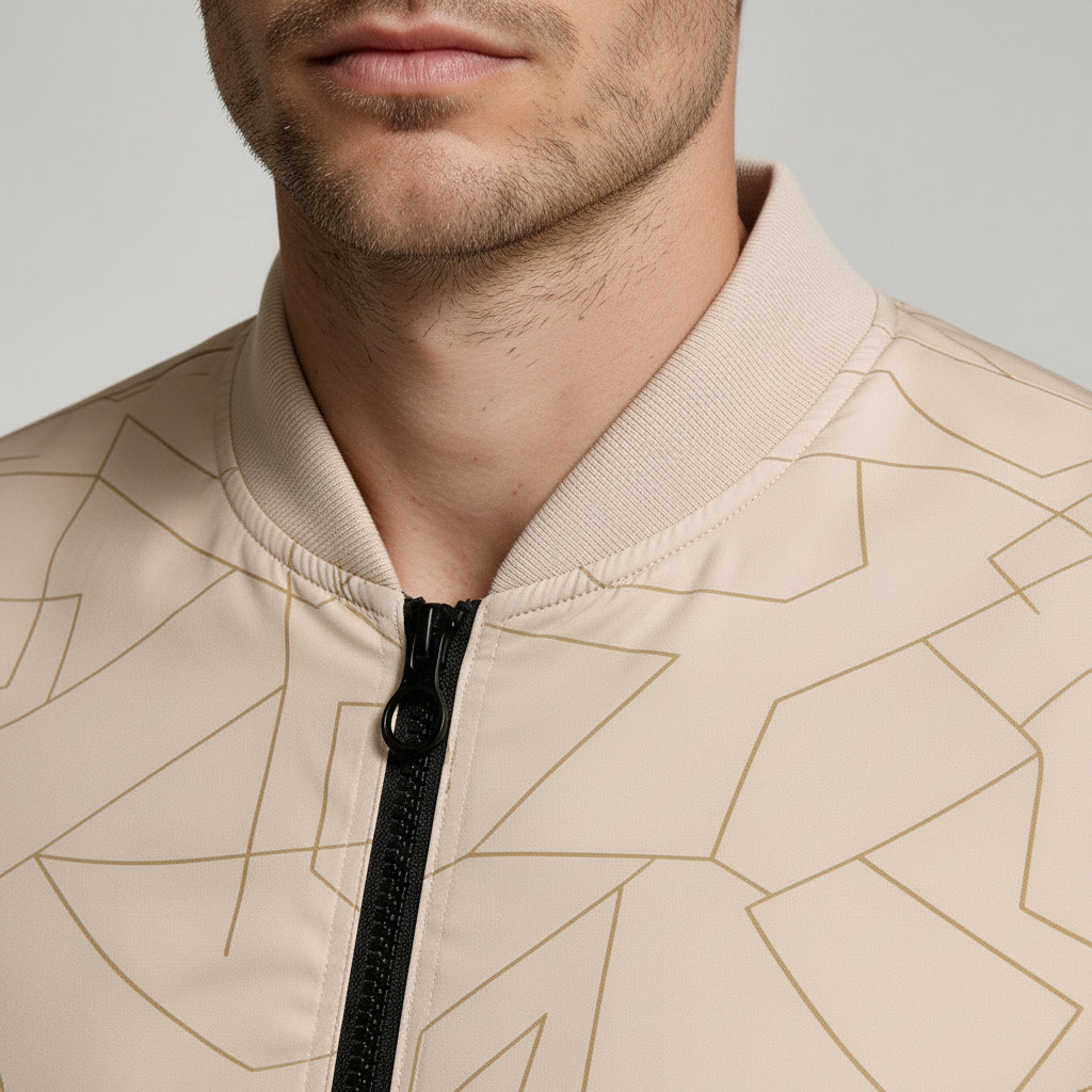 Geometric Pattern Zip-Up Bomber Jacket Regular Fit for Men