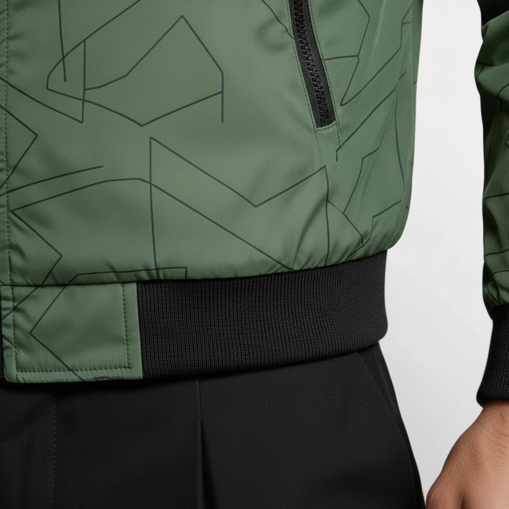 Geometric Pattern Zip-Up Bomber Jacket Regular Fit for Men