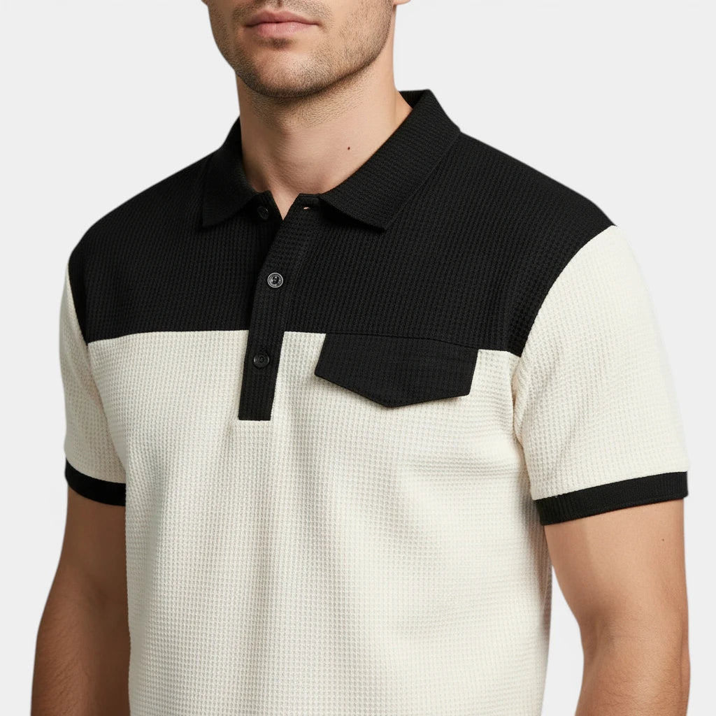 Waffle Texture Polo Shirt Shorts Set Regular Fit for Men