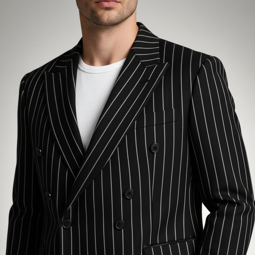 Double Breasted Pinstripe Suit Set for Men
