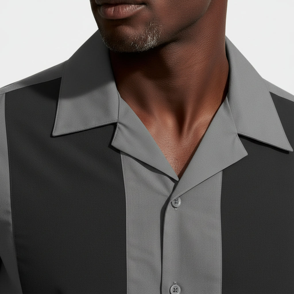 Short Sleeve Button-Up Panel Shirt Regular Fit for Men