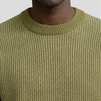 Relaxed Fit Ribbed Knit Crew Neck Sweater for Men