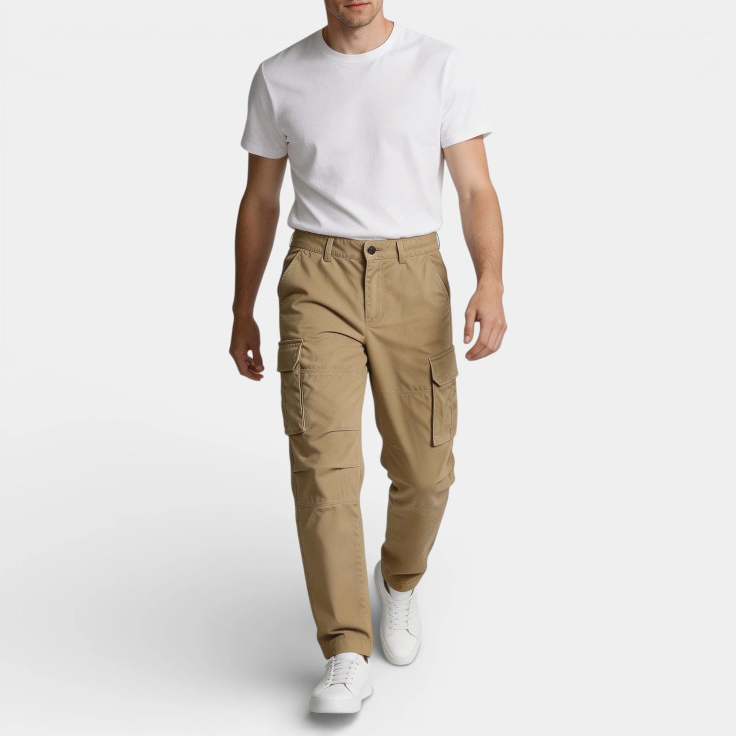 Cargo Pants Straight Fit Button Waist Flap Pockets for Men