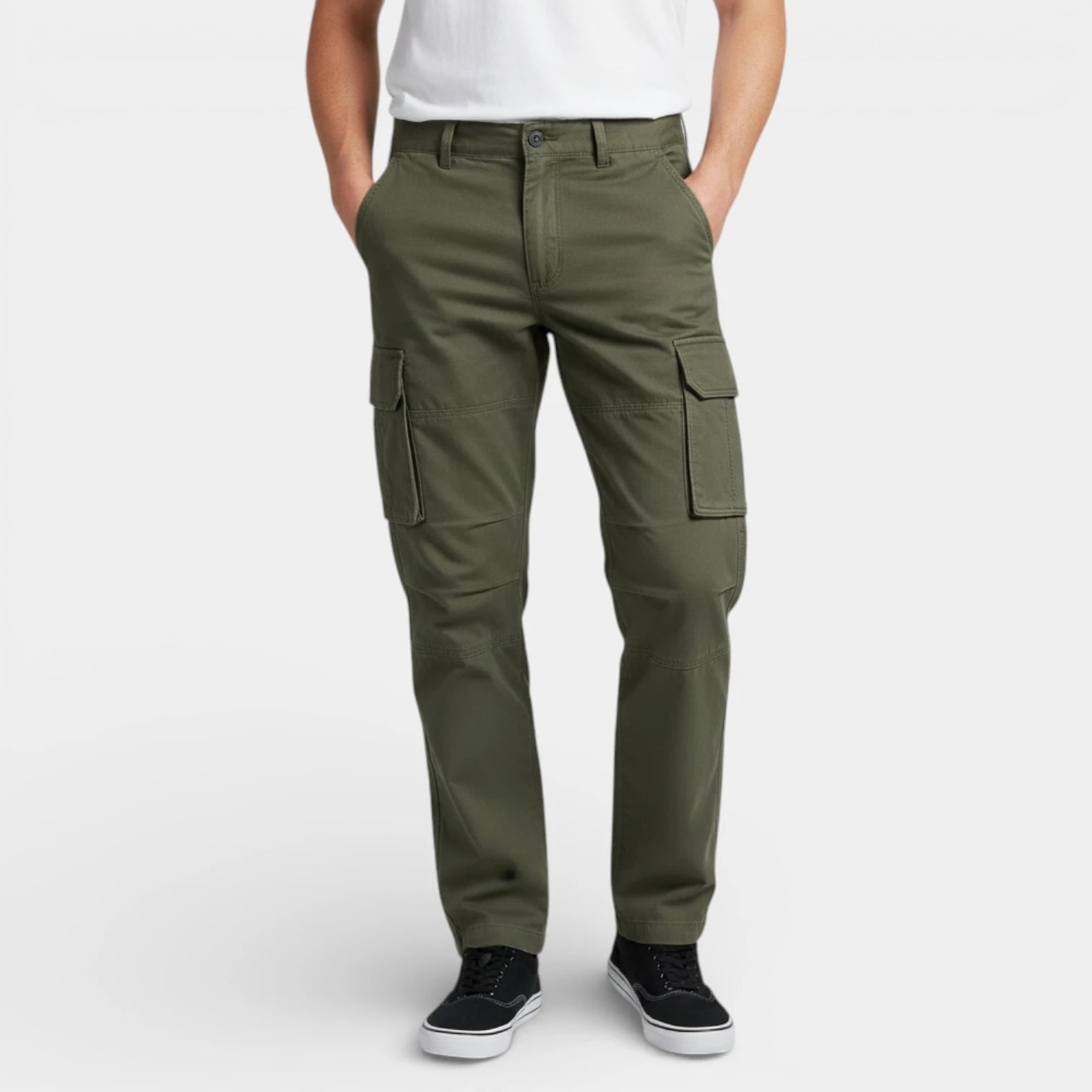 Cargo Pants Straight Fit Button Waist Flap Pockets for Men