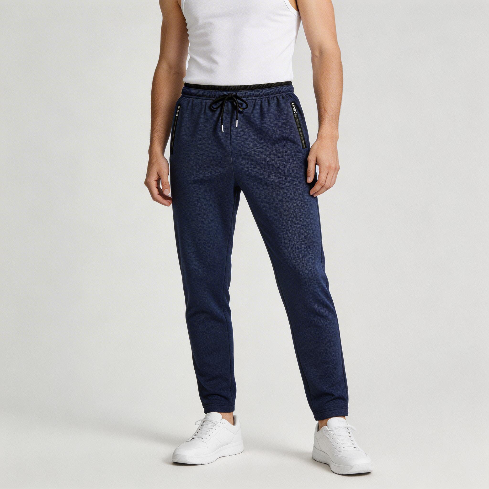 Athletic Drawstring Tapered Pants Zip Pockets for Men