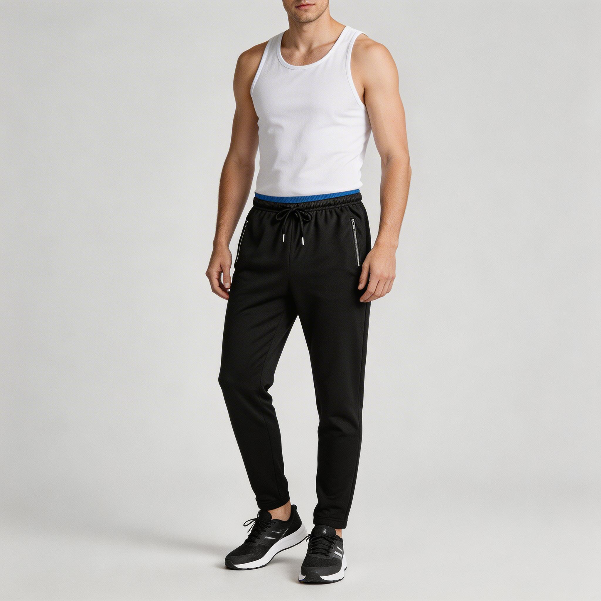 Athletic Drawstring Tapered Pants Zip Pockets for Men