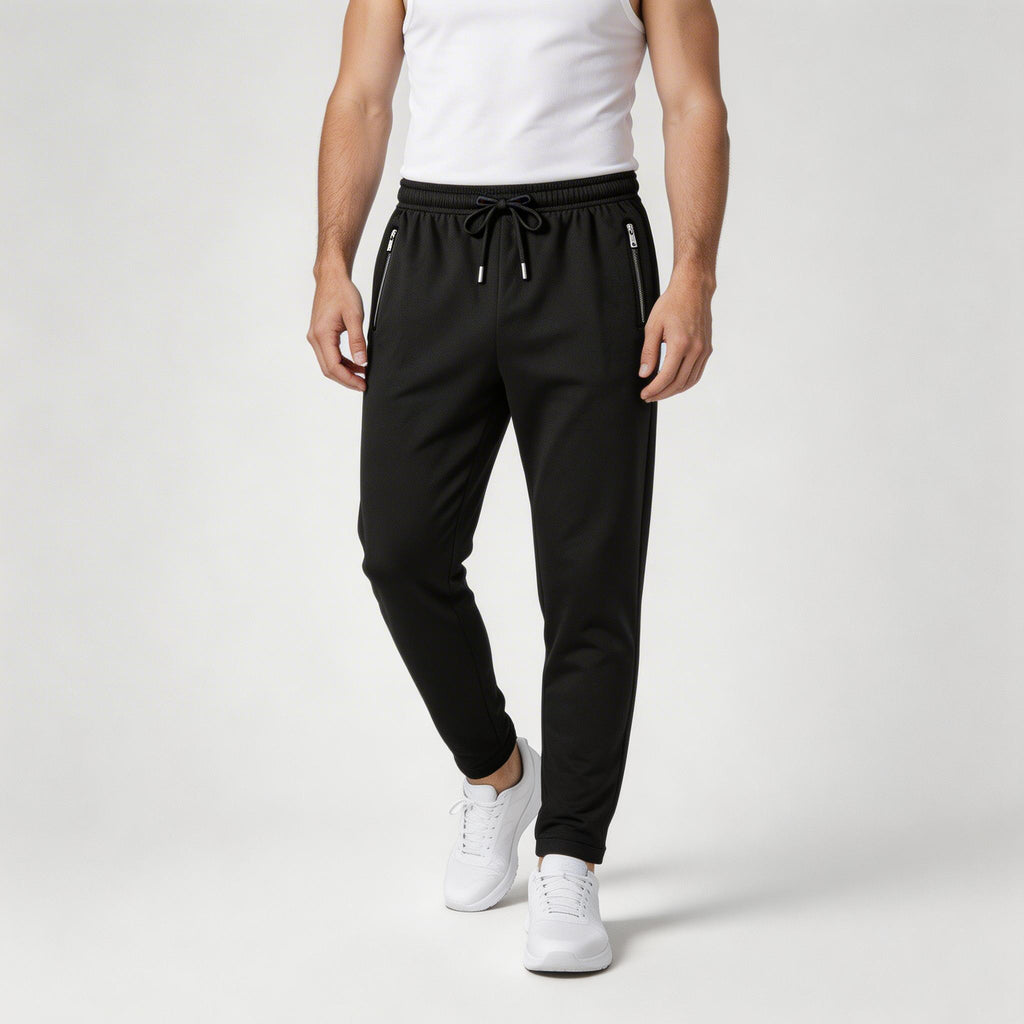 Athletic Drawstring Tapered Pants Zip Pockets for Men