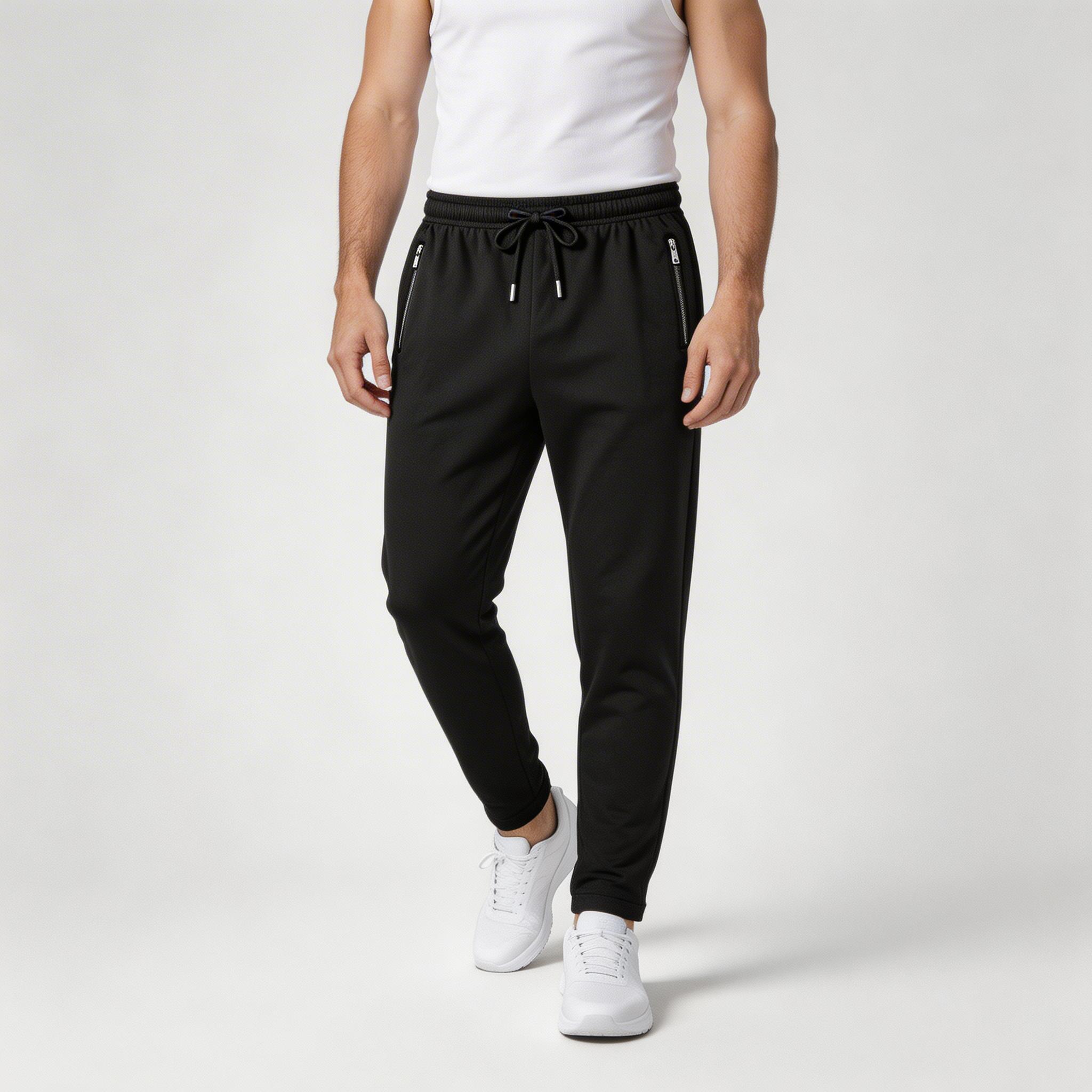 Athletic Drawstring Tapered Pants Zip Pockets for Men