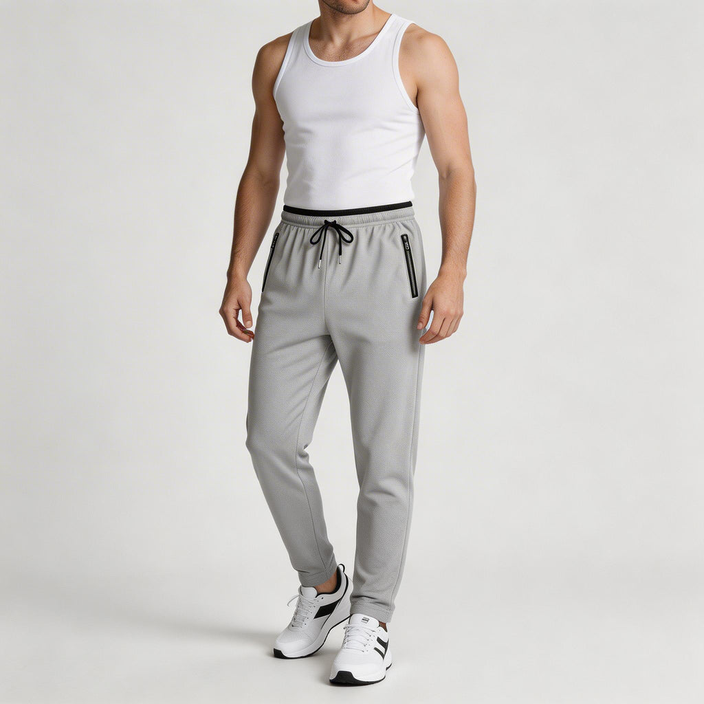 Athletic Drawstring Tapered Pants Zip Pockets for Men