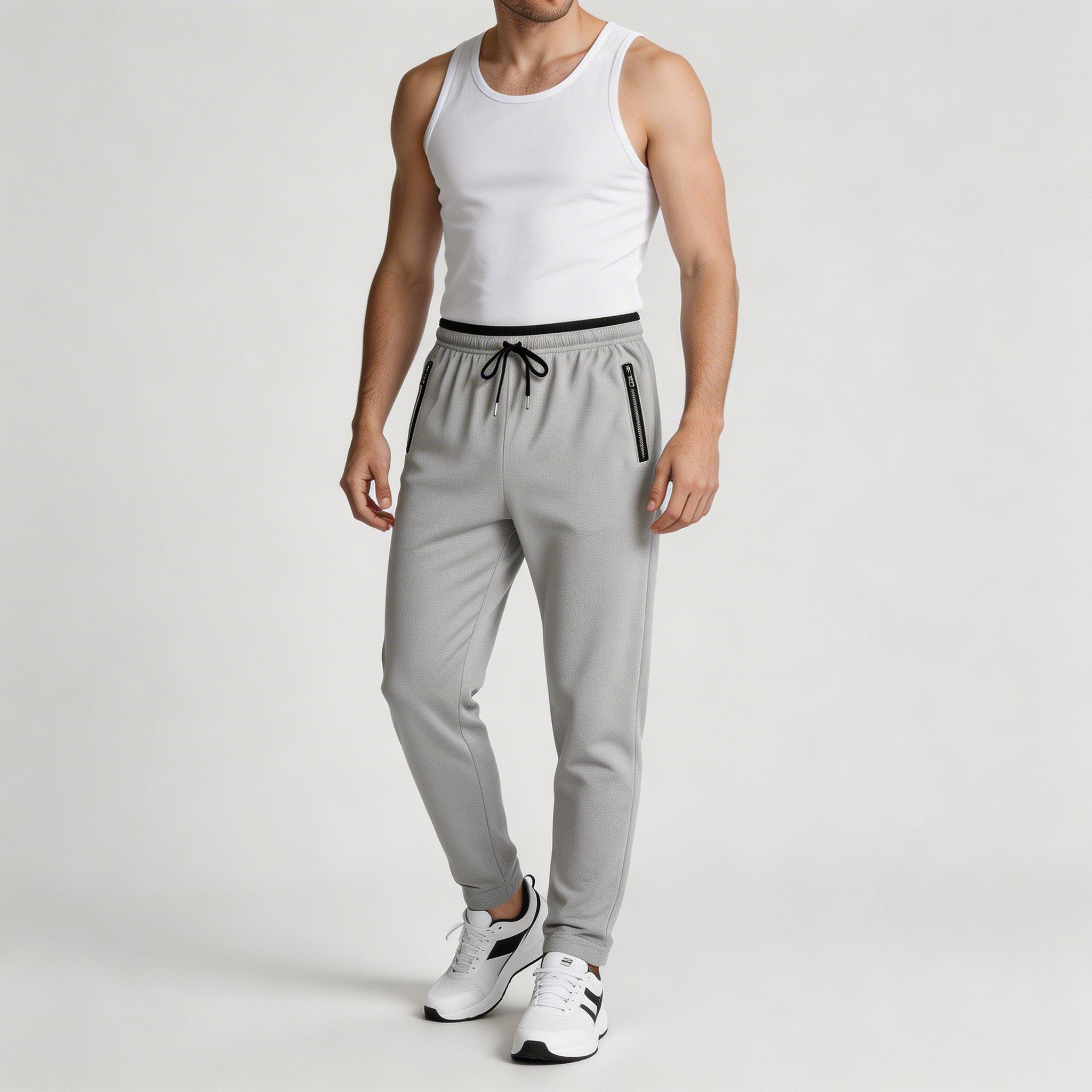 Athletic Drawstring Tapered Pants Zip Pockets for Men
