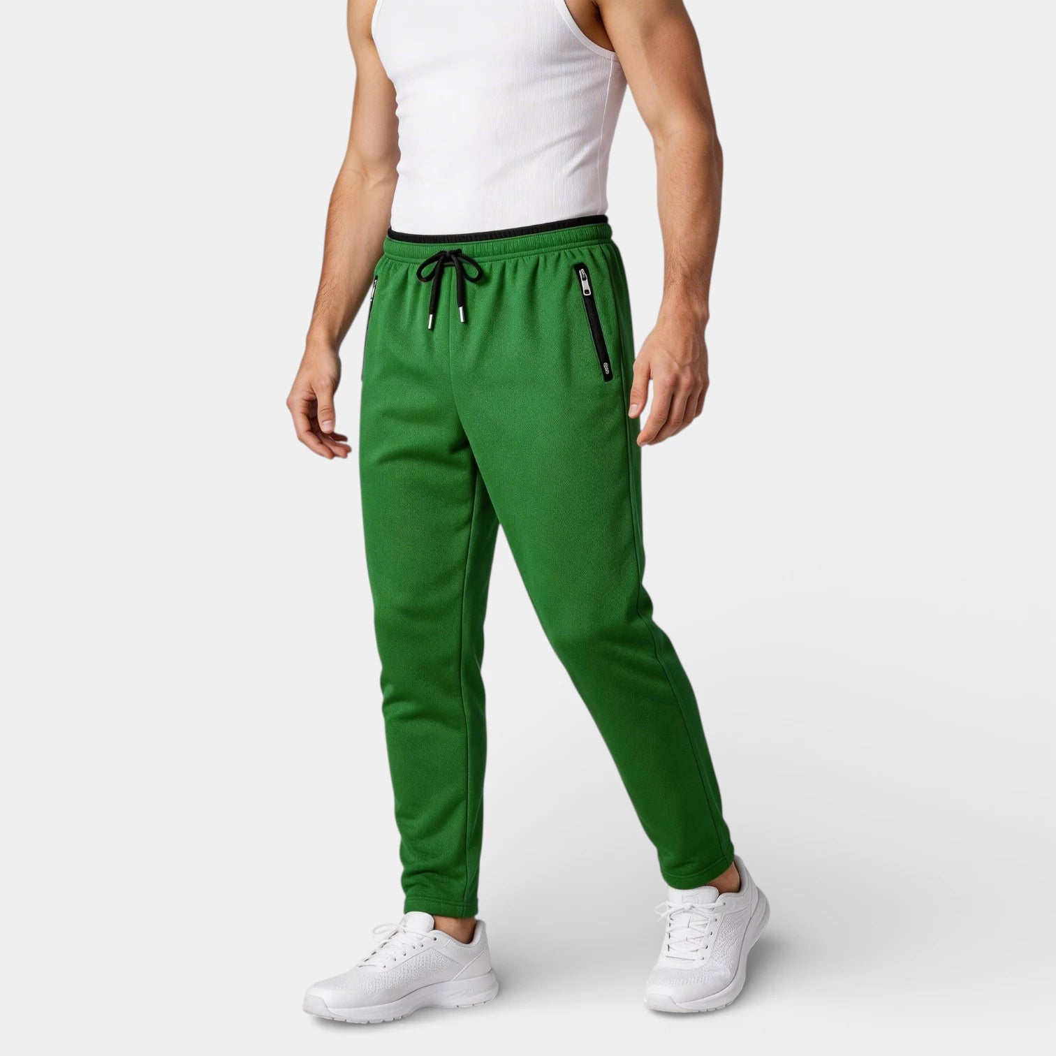 Athletic Drawstring Tapered Pants Zip Pockets for Men