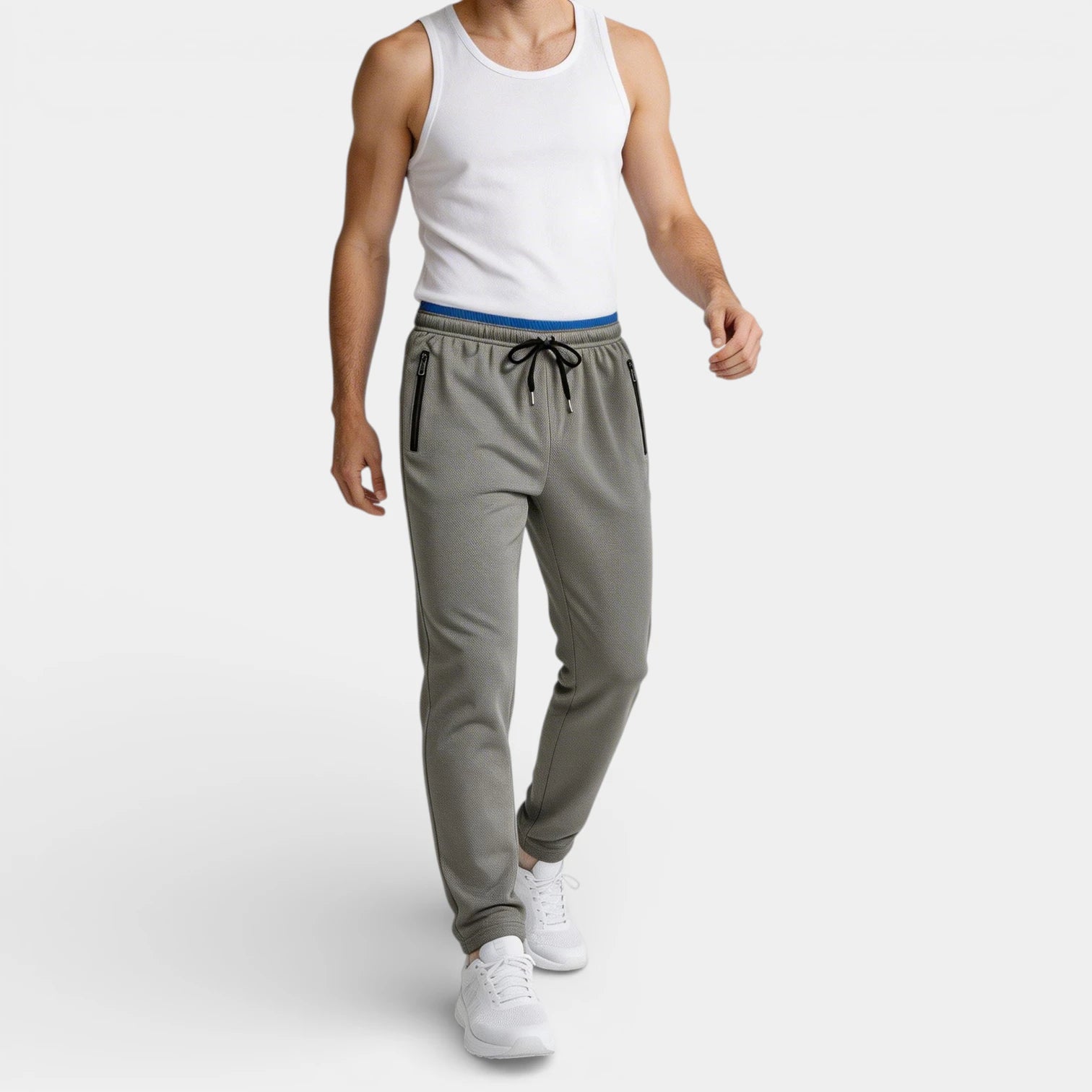Athletic Drawstring Tapered Pants Zip Pockets for Men