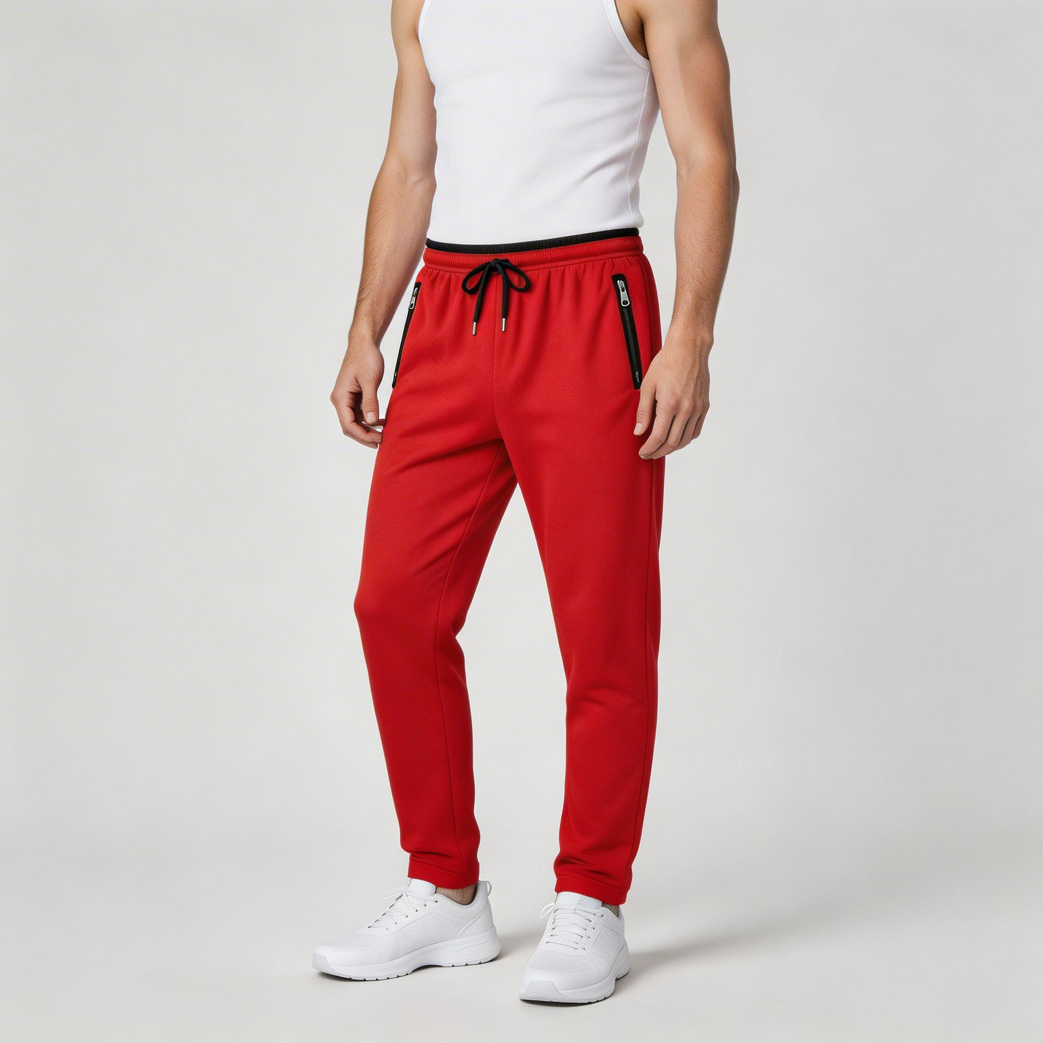 Athletic Drawstring Tapered Pants Zip Pockets for Men