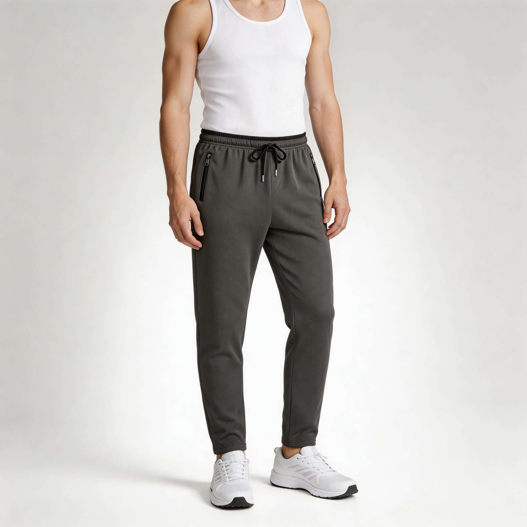 Athletic Drawstring Tapered Pants Zip Pockets for Men