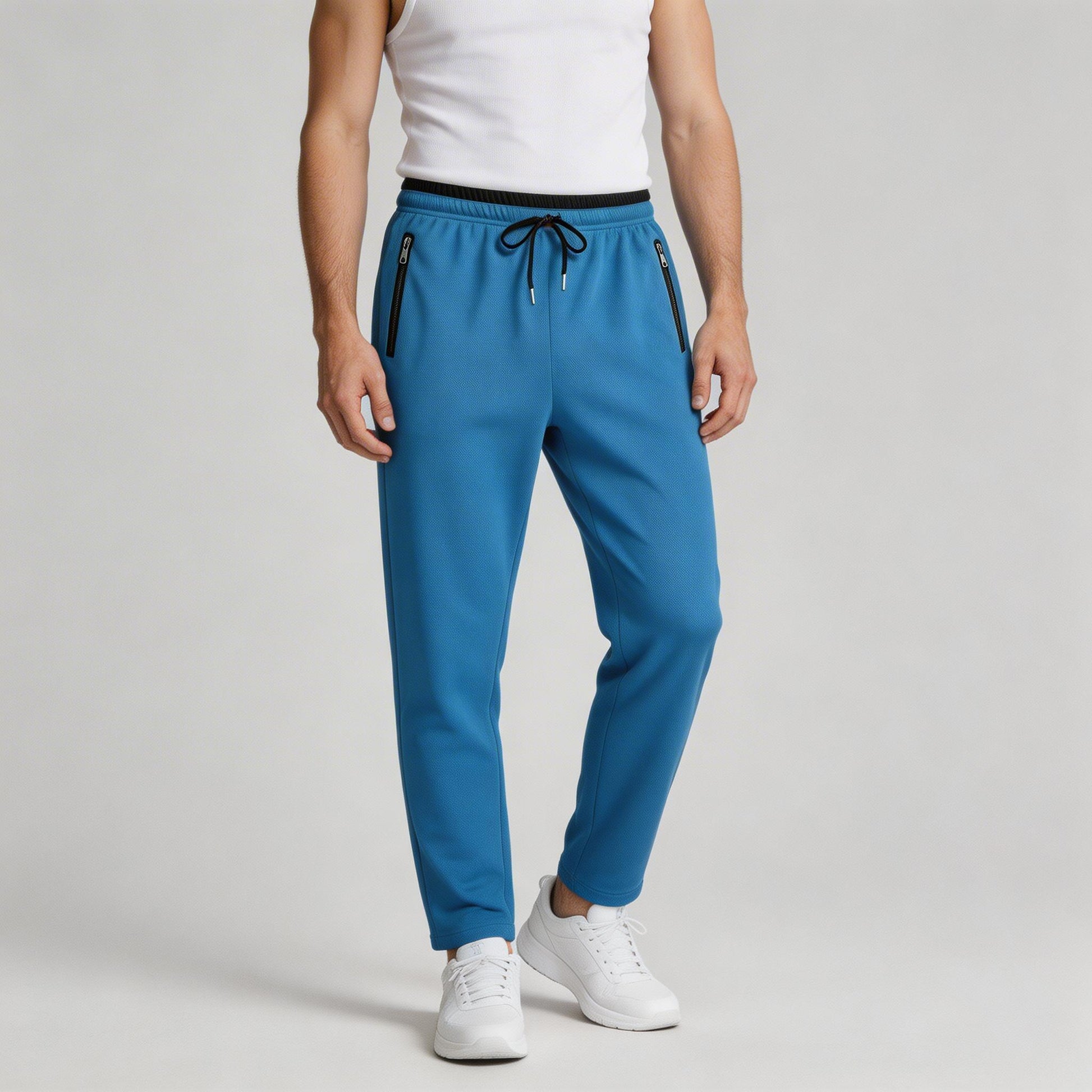 Athletic Drawstring Tapered Pants Zip Pockets for Men
