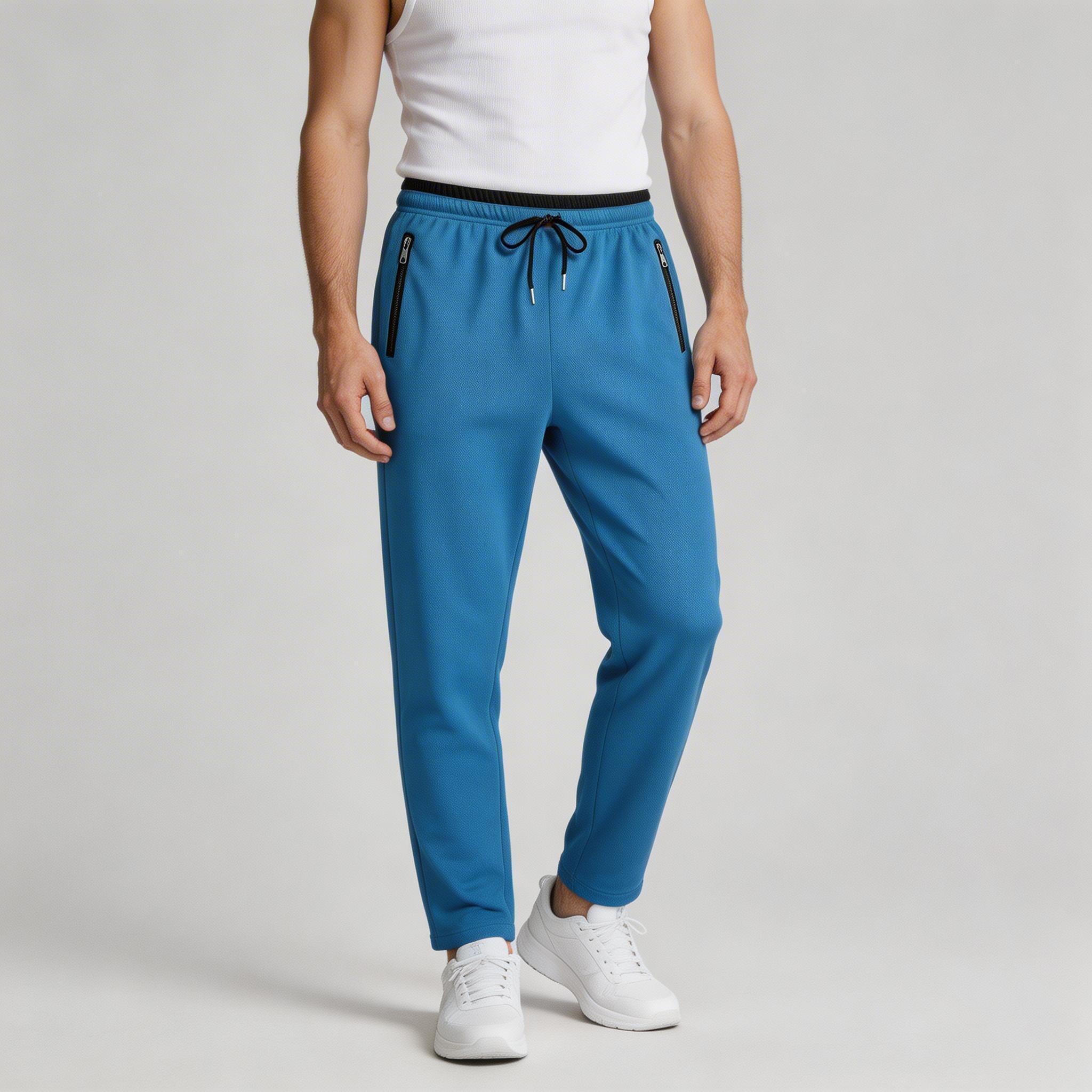 Athletic Drawstring Tapered Pants Zip Pockets for Men