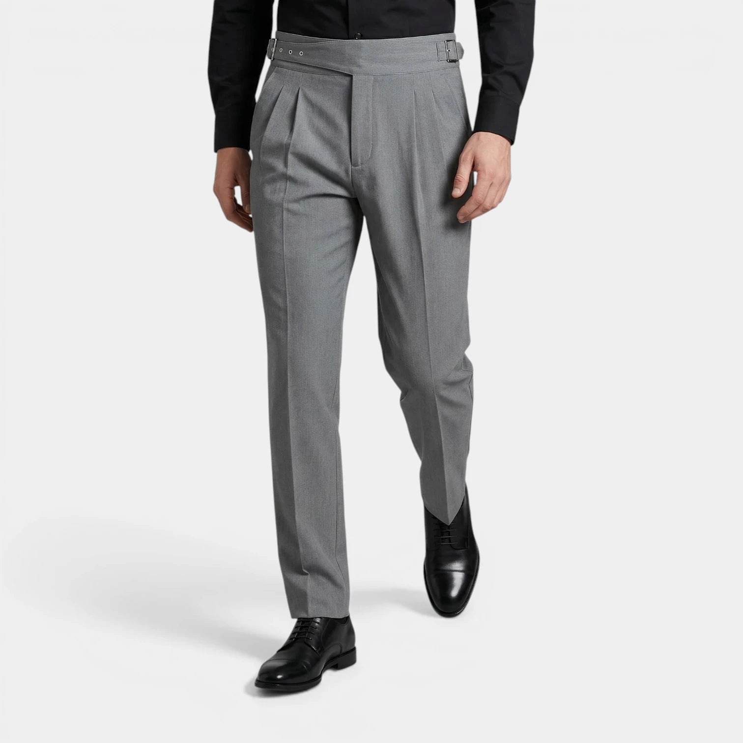 Pleated Front Straight Leg Trousers Side Adjuster for Men