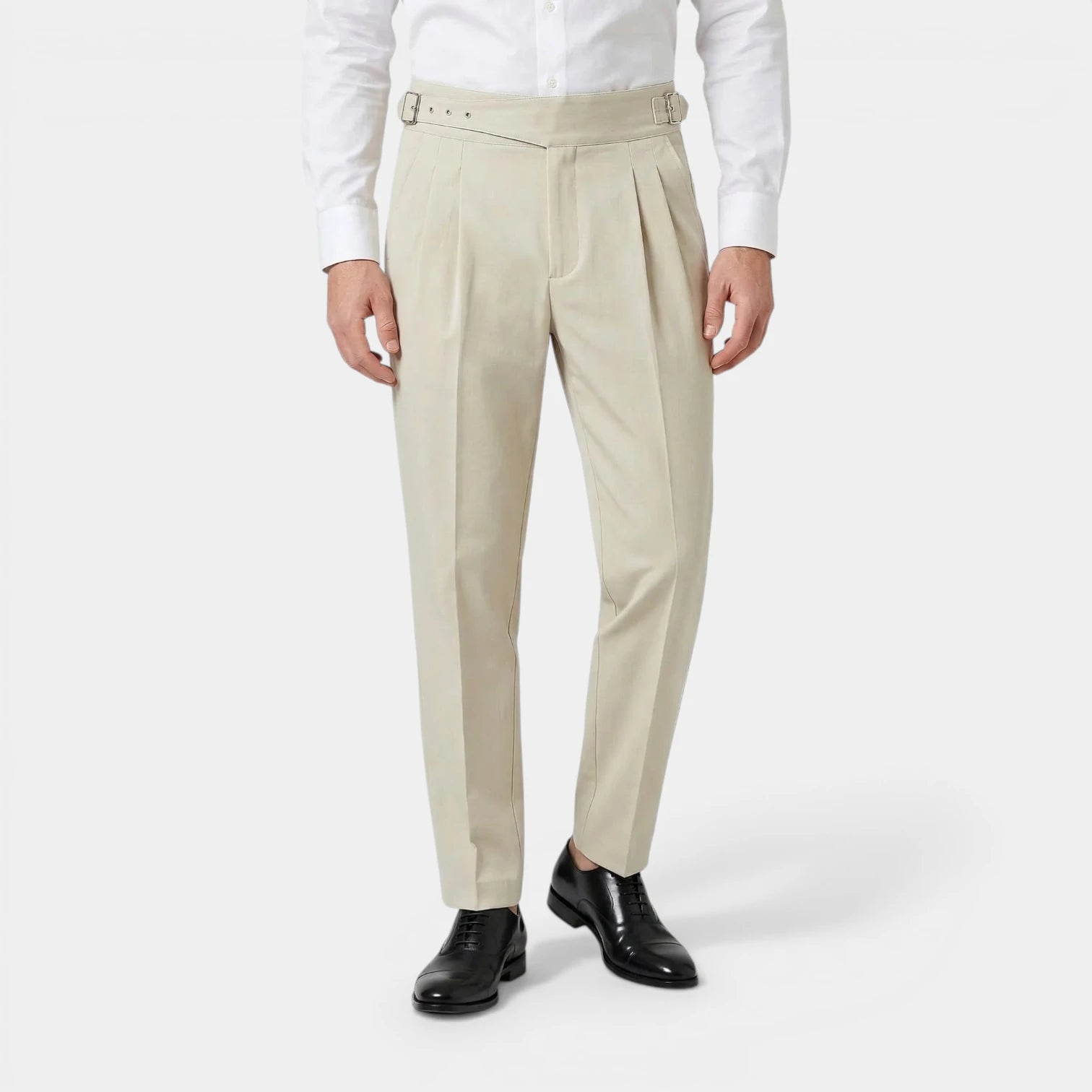 Pleated Front Straight Leg Trousers Side Adjuster for Men
