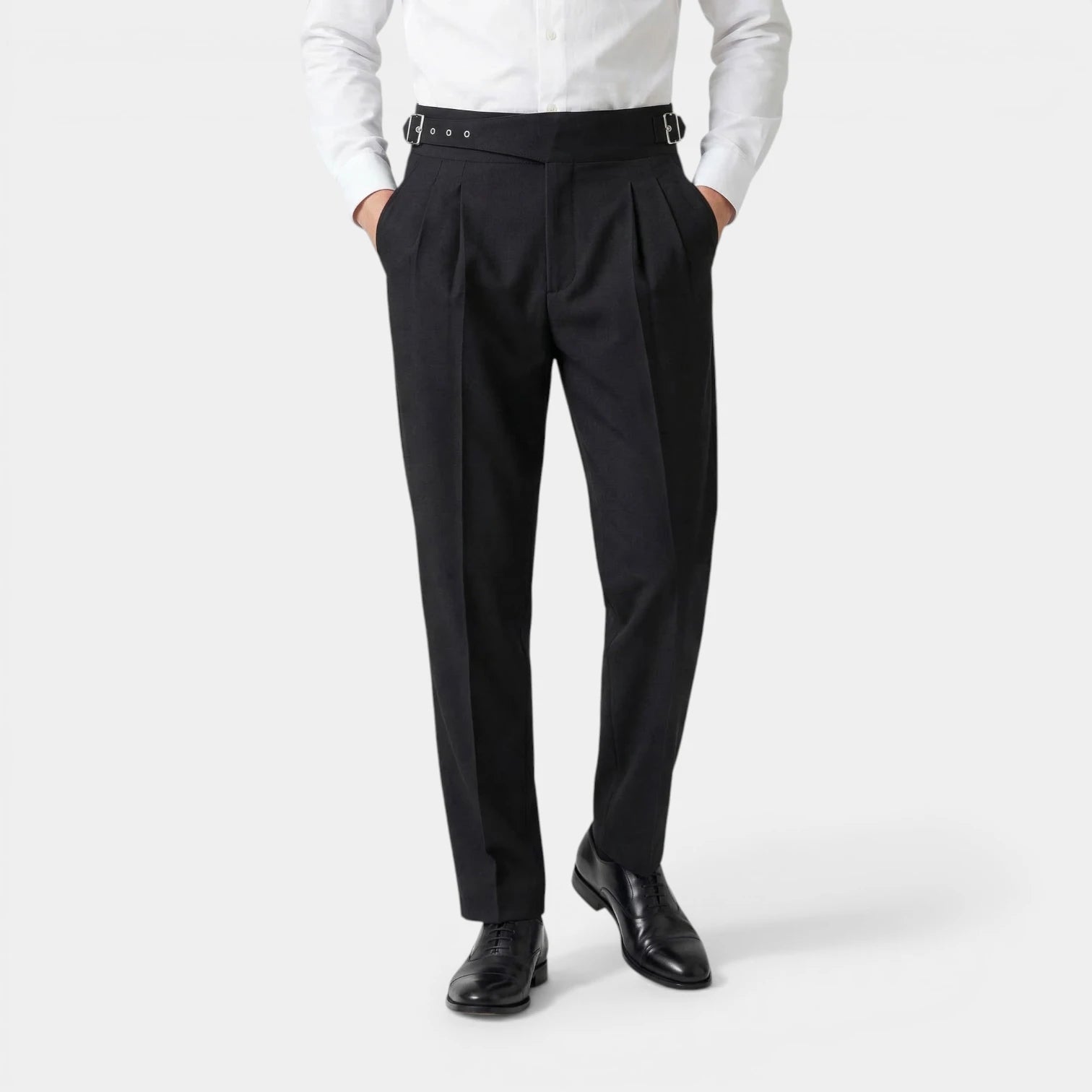 Pleated Front Straight Leg Trousers Side Adjuster for Men