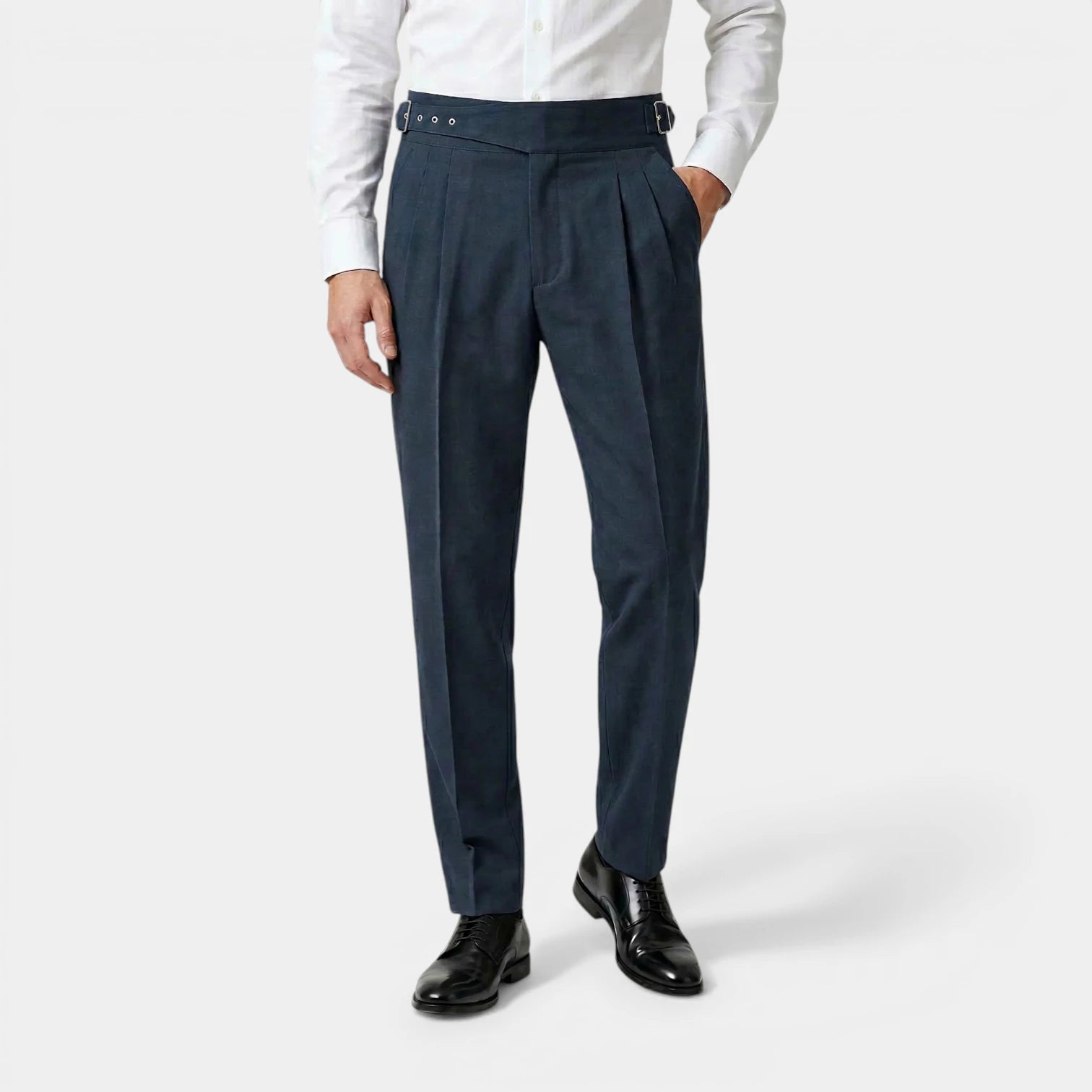 Pleated Front Straight Leg Trousers Side Adjuster for Men