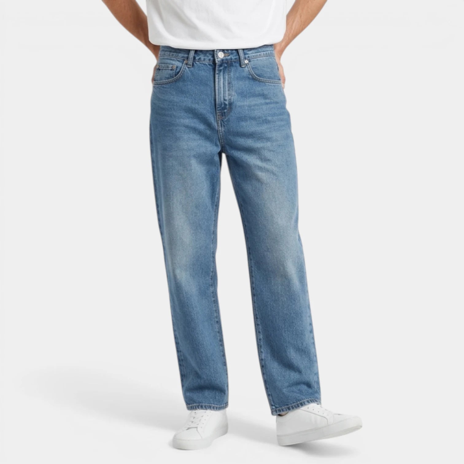 Straight Leg Jeans Five Pocket Button Fly for Men