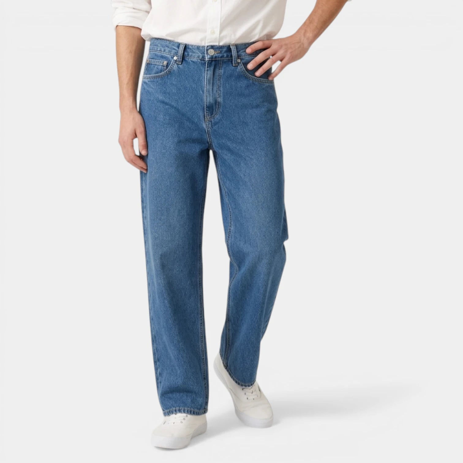 Straight Leg Jeans Five Pocket Button Fly for Men