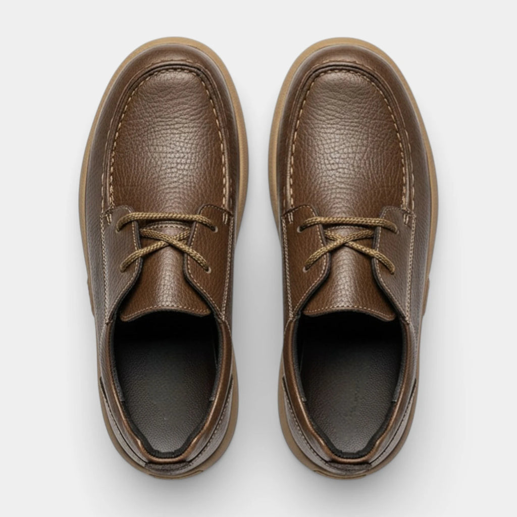 Moc Toe Lace-Up Casual Shoes Textured Grain for Men