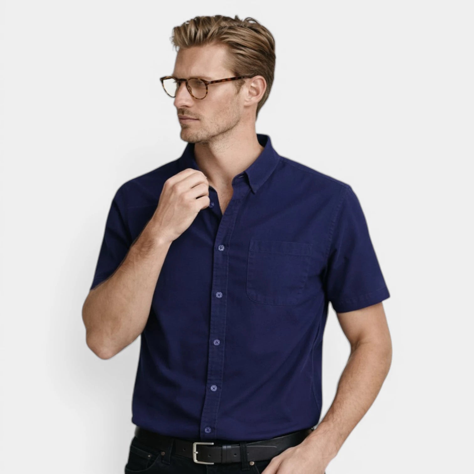 Short Sleeve Button-Up Shirt Chest Pocket for Men
