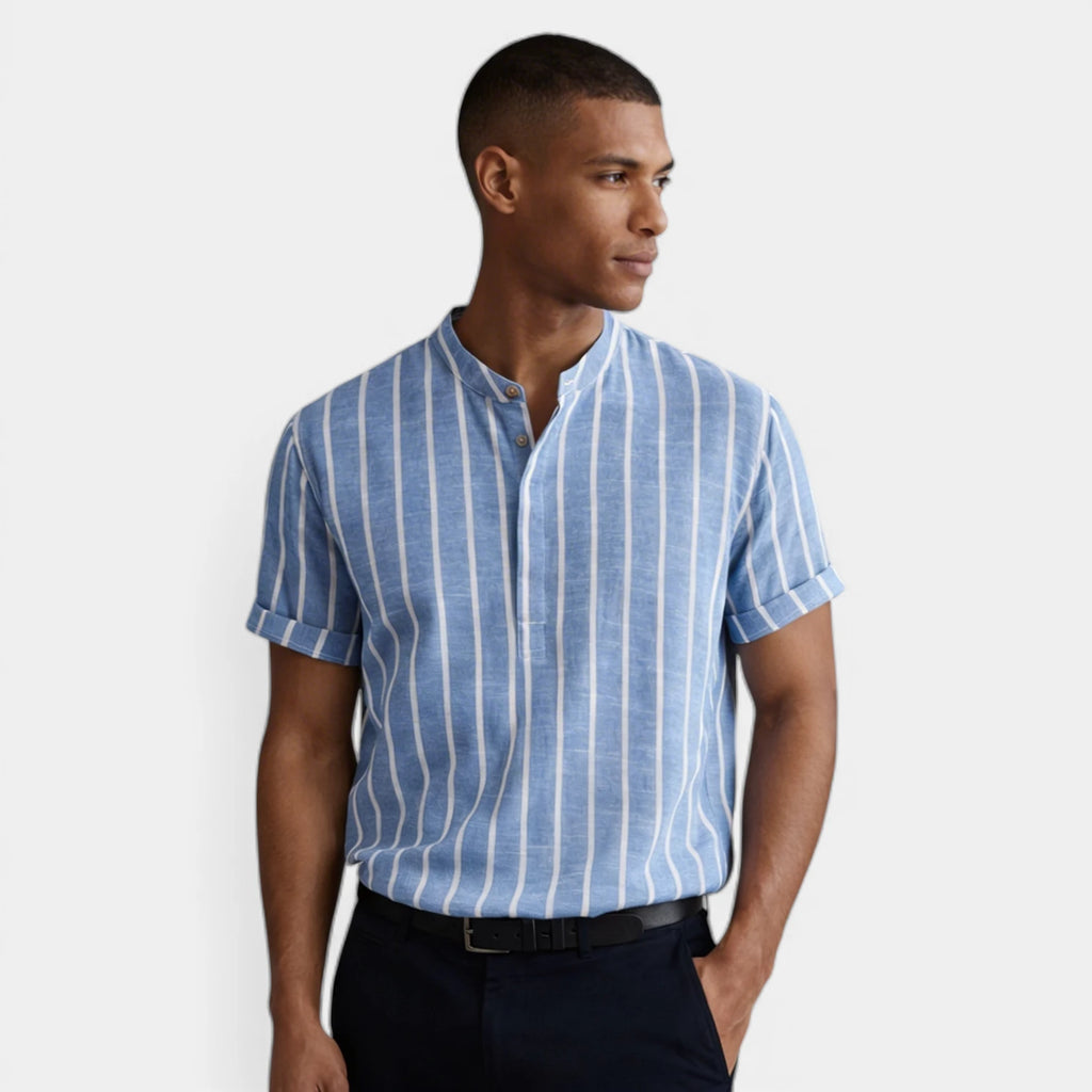 Vertical Stripe Mandarin Collar Shirt Regular Fit for Men