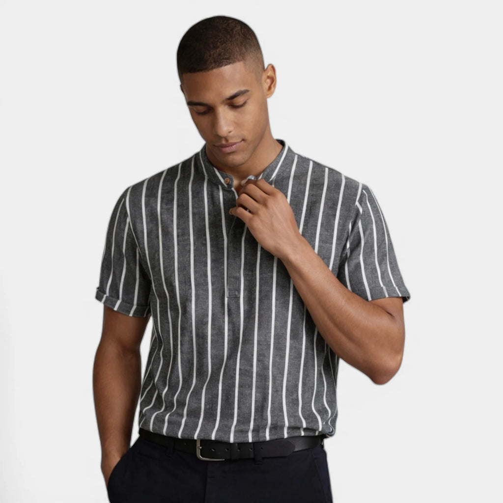 Vertical Stripe Mandarin Collar Shirt Regular Fit for Men