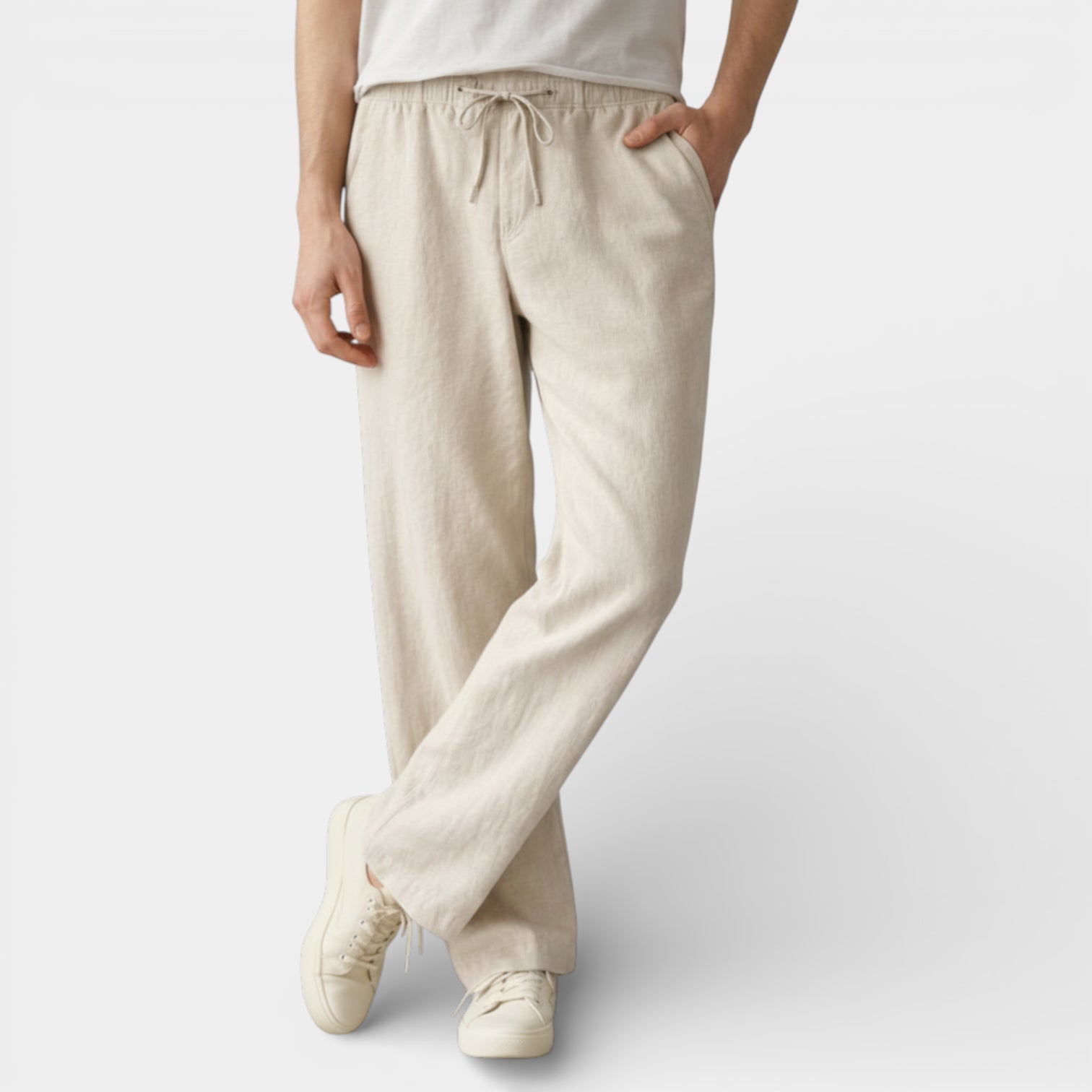 Drawstring Straight Leg Pants Elastic Waist for Men