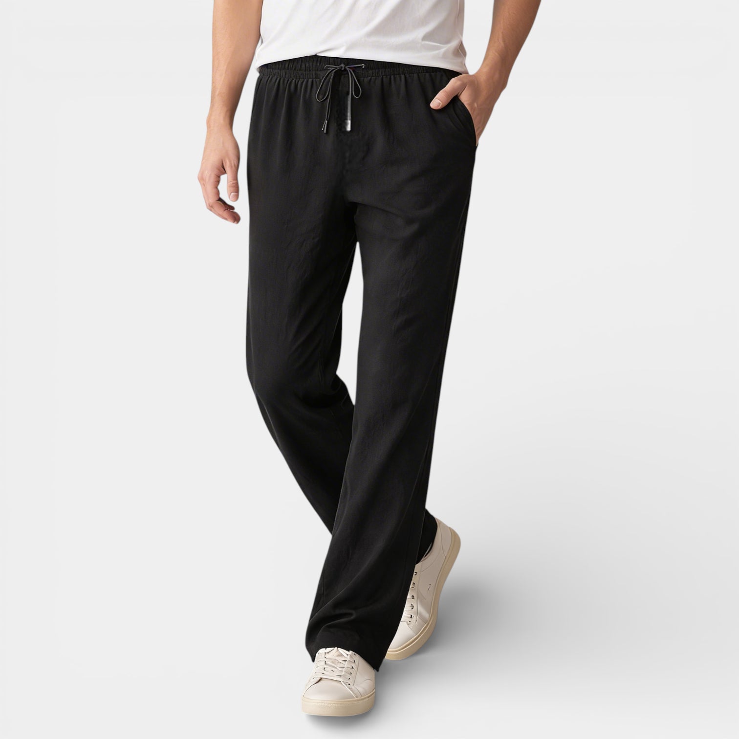 Drawstring Straight Leg Pants Elastic Waist for Men