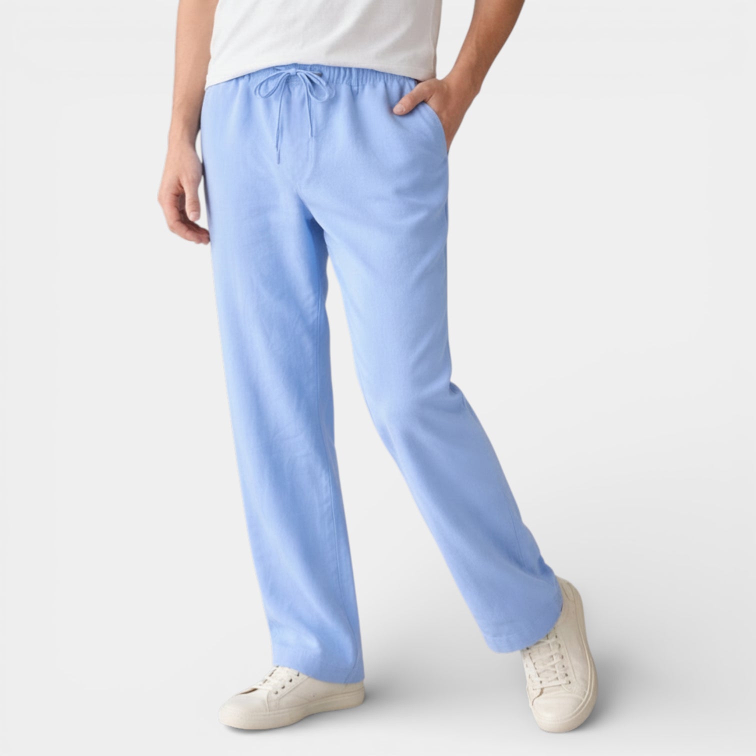 Drawstring Straight Leg Pants Elastic Waist for Men