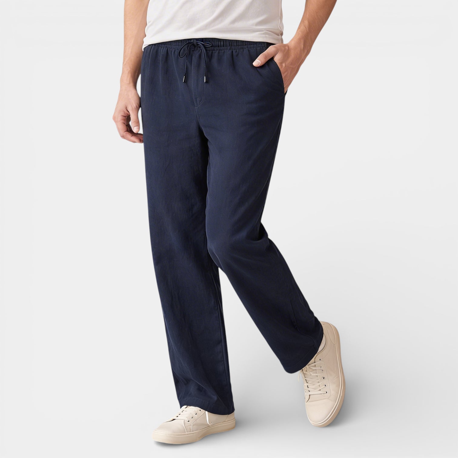 Drawstring Straight Leg Pants Elastic Waist for Men