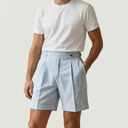 Pleated Shorts Striped Texture Side Adjuster Relaxed Fit for Men