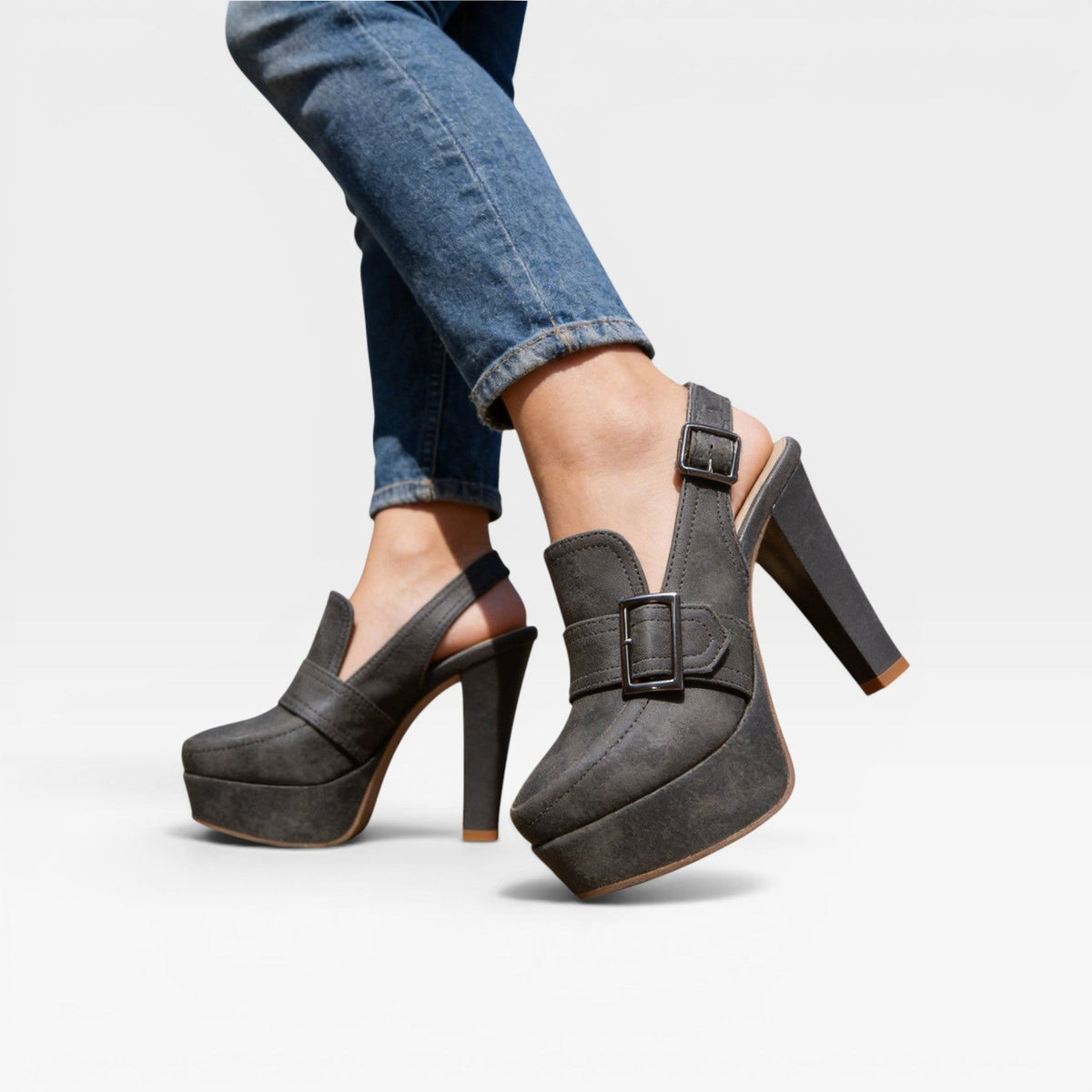 Women's Slingback Buckle Strap Block Heels