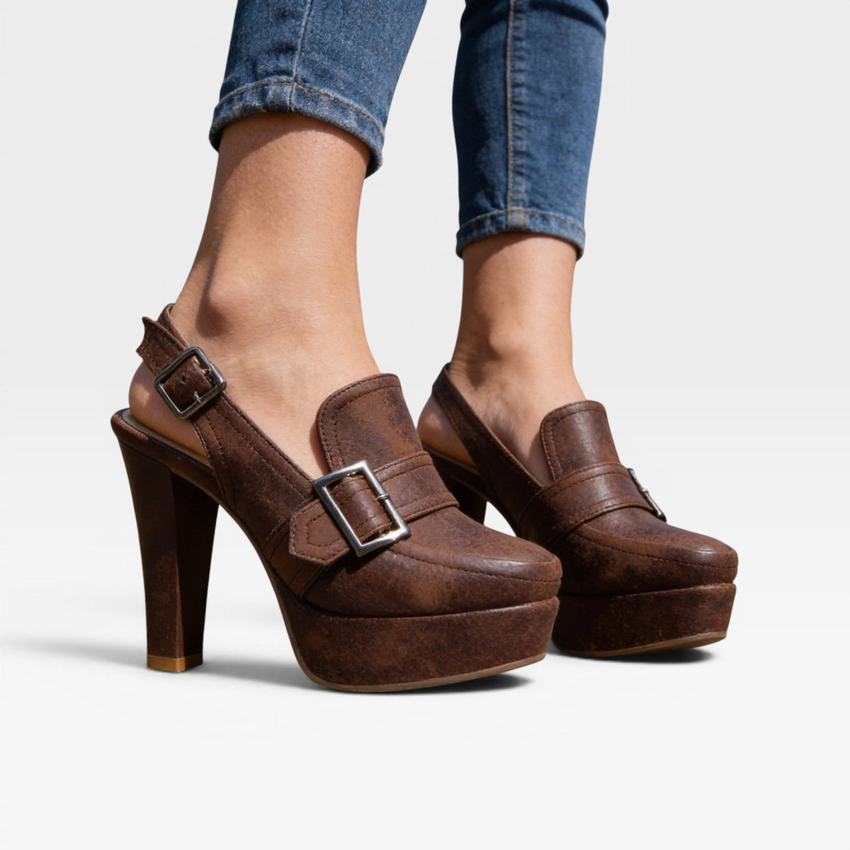 Women's Slingback Buckle Strap Block Heels