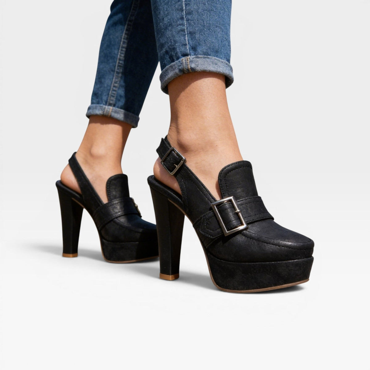 Women's Slingback Buckle Strap Block Heels