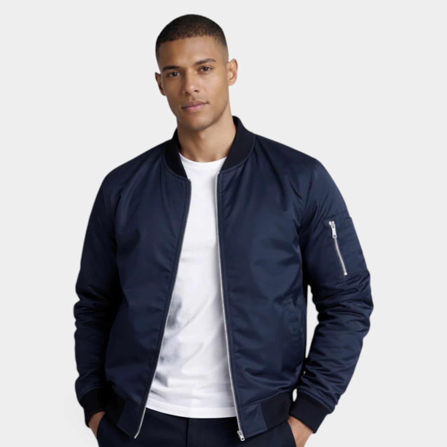 Slim Fit Zip-Up Bomber Jacket Ribbed for Men