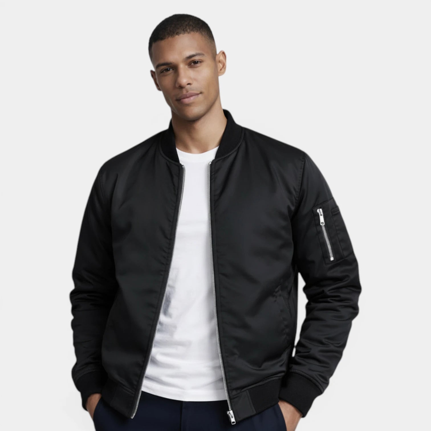 Slim Fit Zip-Up Bomber Jacket Ribbed for Men
