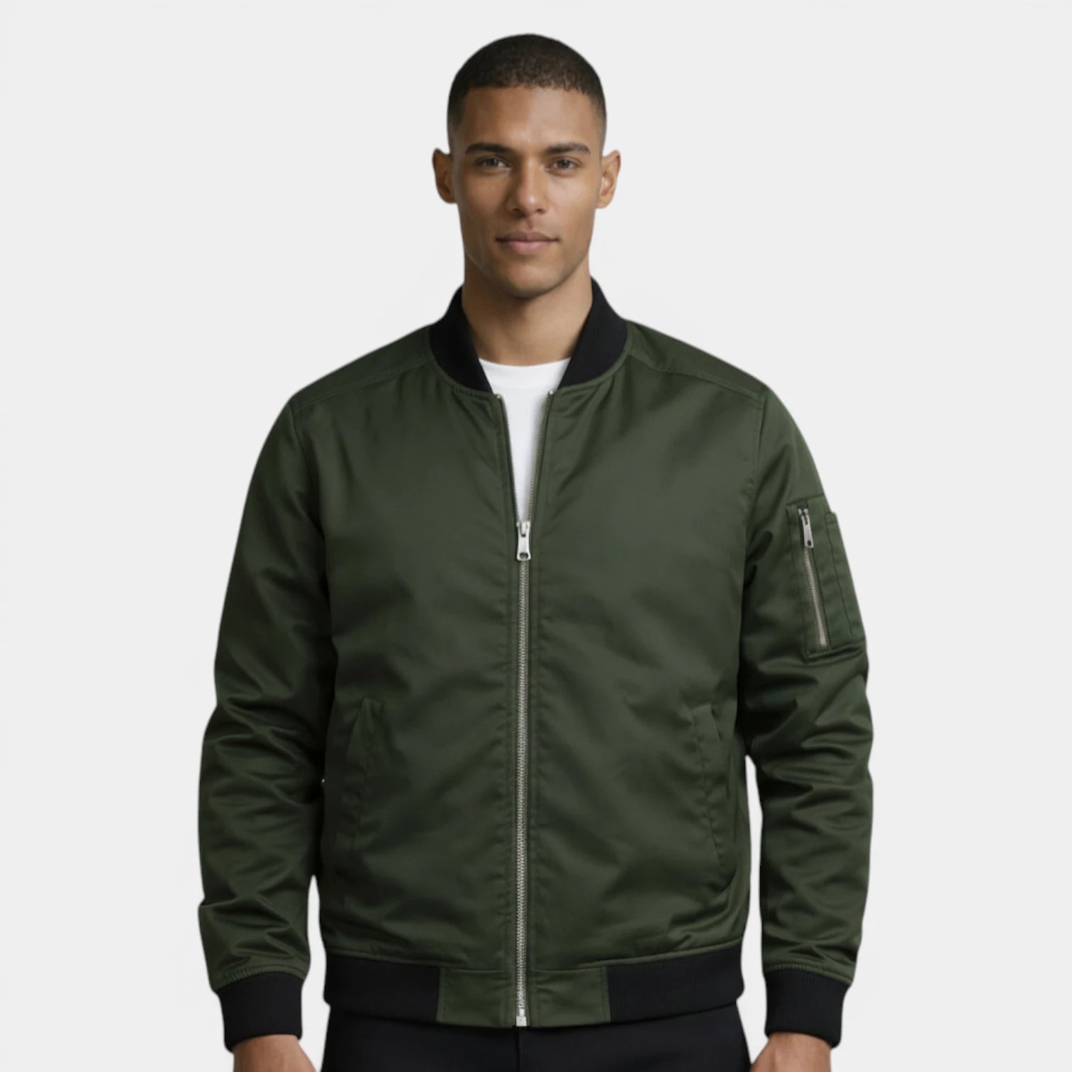 Slim Fit Zip-Up Bomber Jacket Ribbed for Men