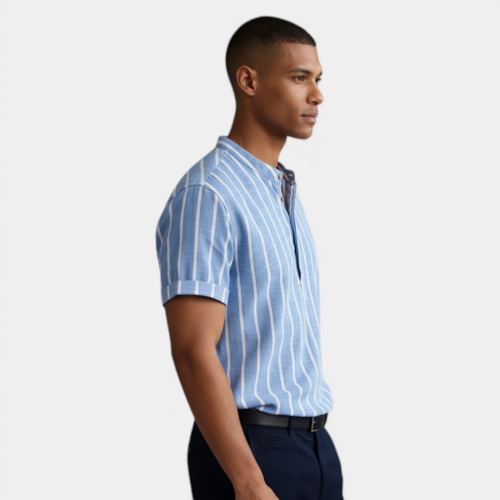 Vertical Stripe Mandarin Collar Shirt Regular Fit for Men