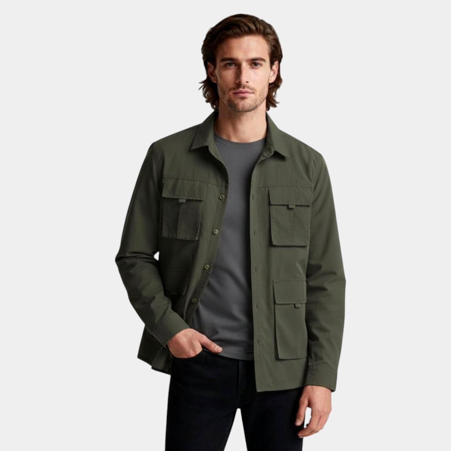 Utility Shirt Jacket Multi-Pocket Regular Fit for Men