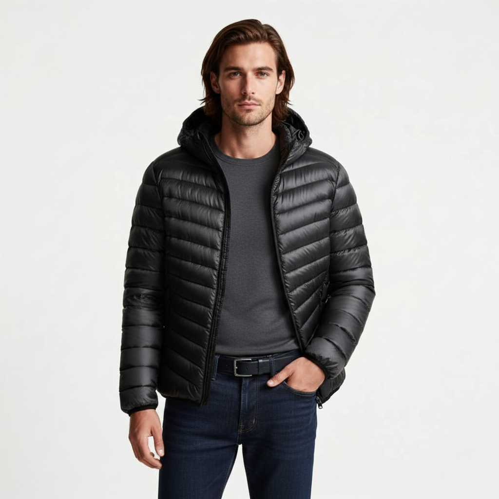 Hooded Quilted Puffer Jacket Lightweight Regular Fit for Men