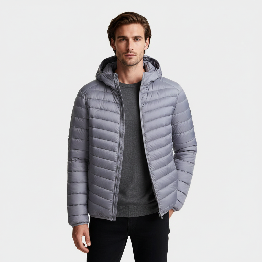 Hooded Quilted Puffer Jacket Lightweight Regular Fit for Men